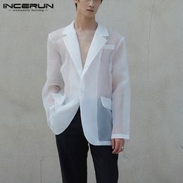 Men's Suits Blazers Fashion Men Mesh Blazers Transparent Lapel Long Sleeve Sexy Casual Coats One Button Streetwear Party Men Suit S5XL INCERUN 230512