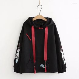 Ethnic Clothing Sweet Fleece Hooded Sweatshirt Harajuku Embroidery Oversize Pullover Hoodies Women 2023 Winter Japanese Style Female Top