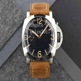 Men's Limited 2021 47mm Sandwich Black Dial Brown Leather Movement Power savings Counterclockwise Manual winding Diving Fashi205m