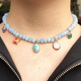 Choker Luxury Charm Natural Gemstone Beaded Necklace Blue Aquamarines Multiple Water Drop Pendant Decorative Jewellery Banquet Party