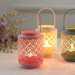 Metal Cutout Candle Holder Votive Tealight Lantern with Handle for Home Diwali Christmas Wedding Holiday Decoration