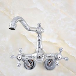 Bathroom Sink Faucets Polished Chrome Wall Mounted Double Cross Handle Kitchen Faucet Basin Mixer Tap Lqg207