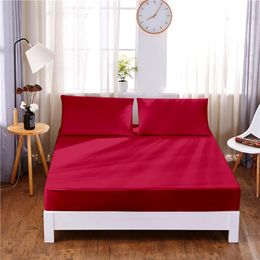 Set Solid Color 3pc Polyester Solid Fitted Sheet Mattress Cover Four Corners With Elastic Band Bed Sheet(2 pillowcases)