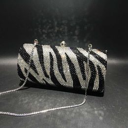 New Zebra Pattern Diamond Embedding Dinner Bag Full of Diamonds Handmade Diamond Square Bag 230513