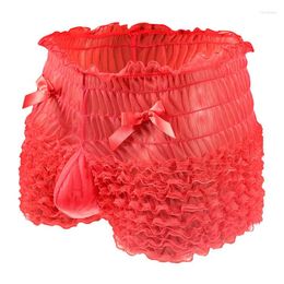 Underpants Summer Sexy Men's High Waist Mesh Bow Plus Size Underwear Lace Corner Cake Shorts Lingerie