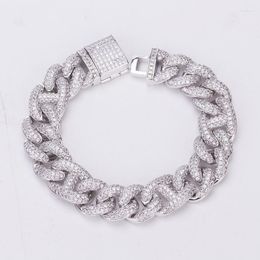 Link Bracelets 15mm Hip Hop Micro Paved Cubic Zirconia Bling Iced Out Round Cuban Miami Chain Bangle Bracelet For Men Rapper Jewellery