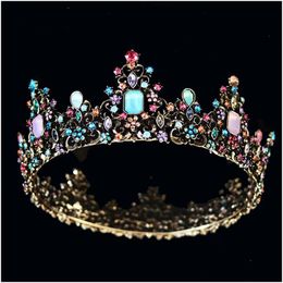 Hair Jewellery Kmvexo Baroque Royal Queen Crown Colorf Jelly Crystal Stone Tiara For Women Costume Bridal Accessories Dhgarden Dhgxr