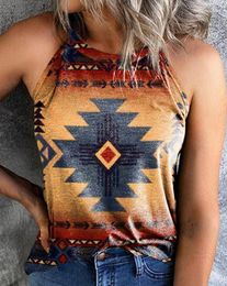 Women's Tanks Casual Women's Top Fashion High Street Style Vintage Aztec Geometric Print Crew Neck Tank Apparel 2023