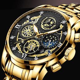 Wristwatches 2023 Calendar Men's Fashion Watch Hollow Flywheel Rhinestone Waterproof Sun Moon And Stars Quartz
