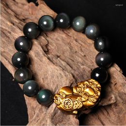 Strand JoursNeige Natural Obsidian Stone Bracelets Round Beads With Yellow Tiger Eyes Pi Xiu Lucky For Men Women Bracelet Jewellery