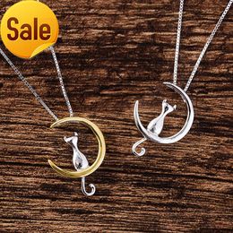 Wholesale New Fashion Jewellery Chain 925 Silver moon cat Necklace for Women