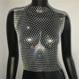 Women's Tanks Women Sexy Sleeveless See-Through Mesh For Tank Top Glitter Rhinestone Fishnet Bikini Cover Up Vest Summer Beach Rave Party