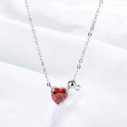 Pendant Necklaces Sole Memory Pomegranate Red Zircon Heart Romantic Couple Gift Silver Color Clavicle Chain Female Necklace SNE389