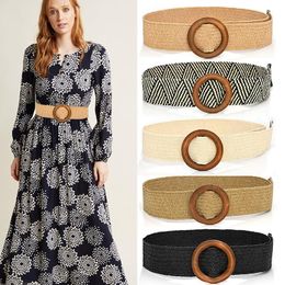 Belts Wide Elastic Stretch Waist Wooden Buckle For Coat Dress Decor Strap Decorative Simple Waistband