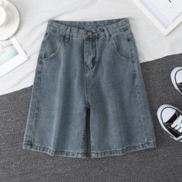 Women's Jeans Y2k Vintage Blue Wide Leg Denim Shorts Women 2023 Summer Casual Female Straight Baggy Long Streetwear Short Cotton Pants