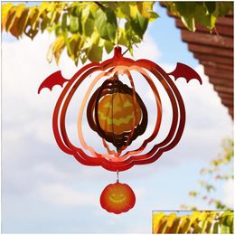 Decorative Objects Figurines Pumpkin Wind Chime Stainless Steel Kinetic 3D Rotating Pendant Hanging Chimes For Home Garden Yard Do Dhn7H