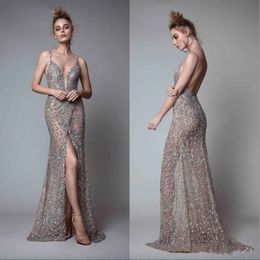 Sleeveless New Rhinestones Plunging Neckline Prom Dress Backless Floor Length Formal Gowns Berta Front Split Evening Dresses es