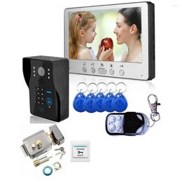 Video Door Phones Touch Key 7" Lcd RFID Password Phone Intercom System Kit Electric Lock Wireless Remote Control Unlock