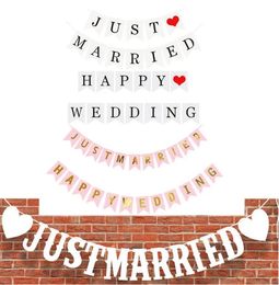 Just Married Happy Birthday Bunting Banner Letter Hanging Garlands Pastel String Flags Baby Shower Party Wedding Decor