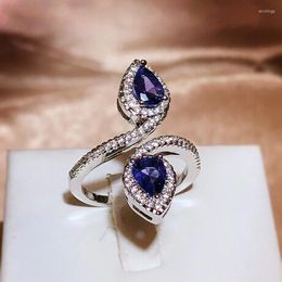 Cluster Rings Exquisite Women's For Ring Set Purple Shiny Zircon Jewelry Party Wedding Engagement Opening Adjustable