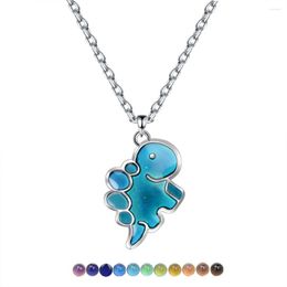 Chains Dinosaur Chain Necklace For Women Men Trendy Hiphop Color-Changing Cute Carton Animal Pendant Choker Jewellery 1PCS