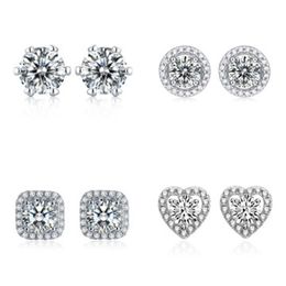 Ladies Classic S925 Silver Diamond Crystal Zircon Stud Earrings One Carat Earrings for Women Designer Jewellery