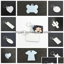 Keychains Lanyards 11 Styles Sublimation Blank Keychain Mdf Wooden Key Pendant Thermal Transfer Doublesided Ring White Diy Gift Ch Dhc7J