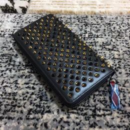 Long Style Panelled Spiked Clutch Women men wallets Patent real Leather Mixed Color Rivets bag Clutches Lady Purses with Spikes234N