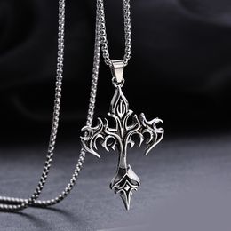 Fashion Vintage Flame Cross Pendant Necklace For Women Men Long Chain Punk Goth Trendy Accessories Choker Gothic Jewellery