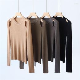 Women's Sweaters Autumn Wool Knitwear Sweater Shoulder Hollow Bottoming Shirt Pullover Round Neck Winter Slim Fit Solid Inner Fashion