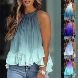 Women's Blouses Women Fashion Shirt Elegant Print Sleeveless Tank Top Ruffle Tail Summer Flowy Tunic Back Cut Layering