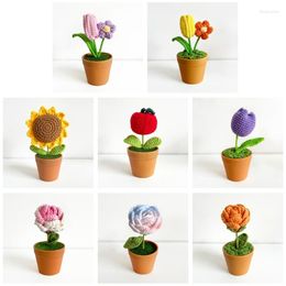 Decorative Flowers X6HD Handwoven Bouquet Potted Knitted Floral Ornament Crafts Supplies For Wedding Birthday Dining Table Decoration