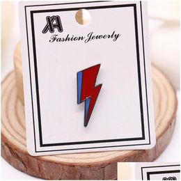 Cartoon Accessories Bowie Inspired Lightning Bolt Brooch Pins Enamel Metal Badges Lapel Pin Brooches Jackets Jeans Fashion Jewelry D Dhlcd