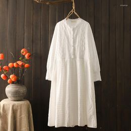 Casual Dresses Spring And Autumn Women Fashion Lace Embroidery Long Dress Hollow Out Shirred Neck Female White Elegant Japanese Vestido