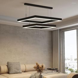 Chandeliers LED Chandelier Black Square Modern Minimalist Light Luxury Main Lamp Nordic Lamps For Living Room