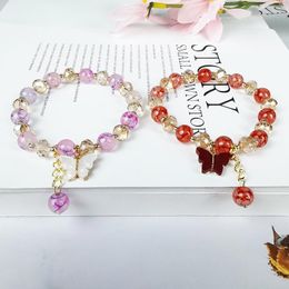 Charm Bracelets Japan Korea Pink Crystal Women Bracelet Butterfly CZ For Girls Teens Party Jewellery Gift Goth Accessories Drop