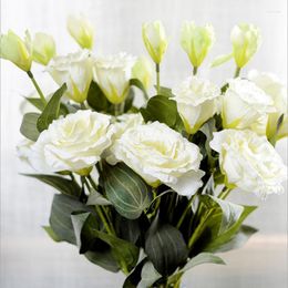 Decorative Flowers 70cm Trigeminal Lisianthus European Artificial Rose Flower For Wedding Decoration Soft Home Decor Supplies Fake