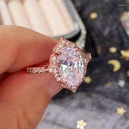 Wedding Rings Cute Oval Cubic Zirconia For Women Romantic Rose Gold Colour Proposal Engagement Trendy Jewellery Gift