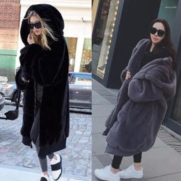 Women's Fur 2023 Winter Woman Coat Teddy Jacket Faux Hair Thick Hooded Long Plush Plus Size Ponchos Female Outerwear