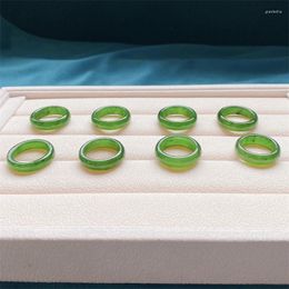 Cluster Rings Selling Natural Hand-carve An Ulan Sea Green Jasper Flat Ring Fashion Jewellery Men Women Luck Gifts Amulet