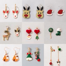 Dangle Earrings & Chandelier Lovely Asymmetry Tree Santa Claus Drop For Women Colroful Dripping Oil Deer Bells House Christmas Jewelr