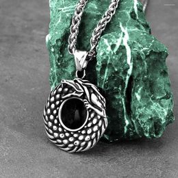 Pendant Necklaces Stainless Steel Nordic Vikings Dragon Self-devourer Necklace Men's Vintage Ouroboros Amulet Creative Jewelry