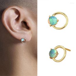 Stud Earrings Charm For Women Round Green Opal Small Hoop Ear Bone Earlobe Piercing Studs Jewellery Party Accessories Lady Gifts