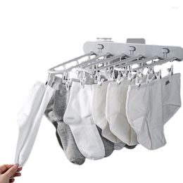 Hangers Toilet Punch-Free Folding Clothes Hanger Multi-Functional Wall-Mounted Socks Drying Rack Bathroom Multi-Clip