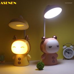 Table Lamps Cute Room Decor Kawaii Led Desk Lamp Eye Protection Rechargeable Bedside 3 Colours Dimming Study Reading Night Light