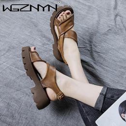 Sandals Vintage Chunky Women Slip On PU Leather Interlocking Surface Casual Sports Shoes 2023 Summer Flat Platform