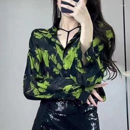 Women's Blouses 2023 Spring Autumn Floral Print Blouse Women Tops Hong Kong Style Vintage Long Sleeve Shirt Turn Down Collar Clothes 26439