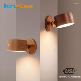 Night Lights 4W Wooden LED Magnetic Light With Touch Switch Dimmable USB Charging Rotatable Bedroom Mirror Wall Mounted Fill Lamp