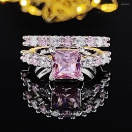 Cluster Rings 2023 Luxury Pink Princess S925 Sterling Silver Bride Wedding Ring Set For Women Lady Anniversary Gift Jewellery Wholesale