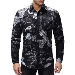 Men's Casual Shirts Floral Printed Shirt Male Long Sleeve 3D Print Lapel Youth Men Slim Fit Flower Tops M-3XL